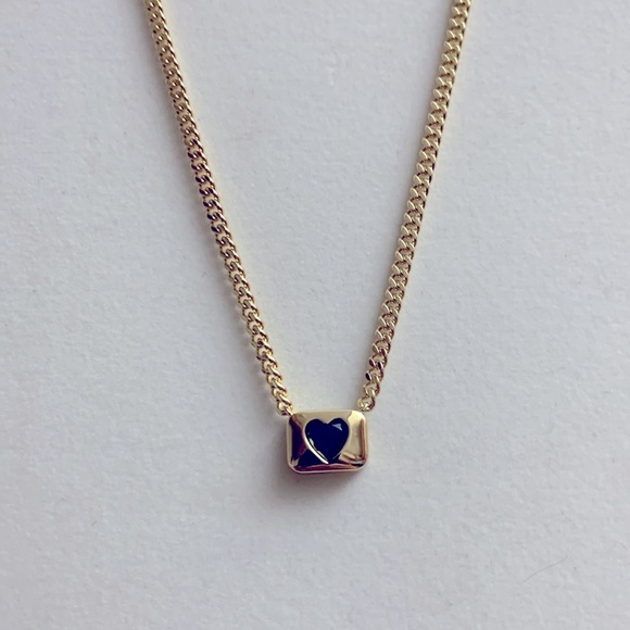 Pink/Blue Heart in Golden Rectangle Necklace - Picture 4 of 6
